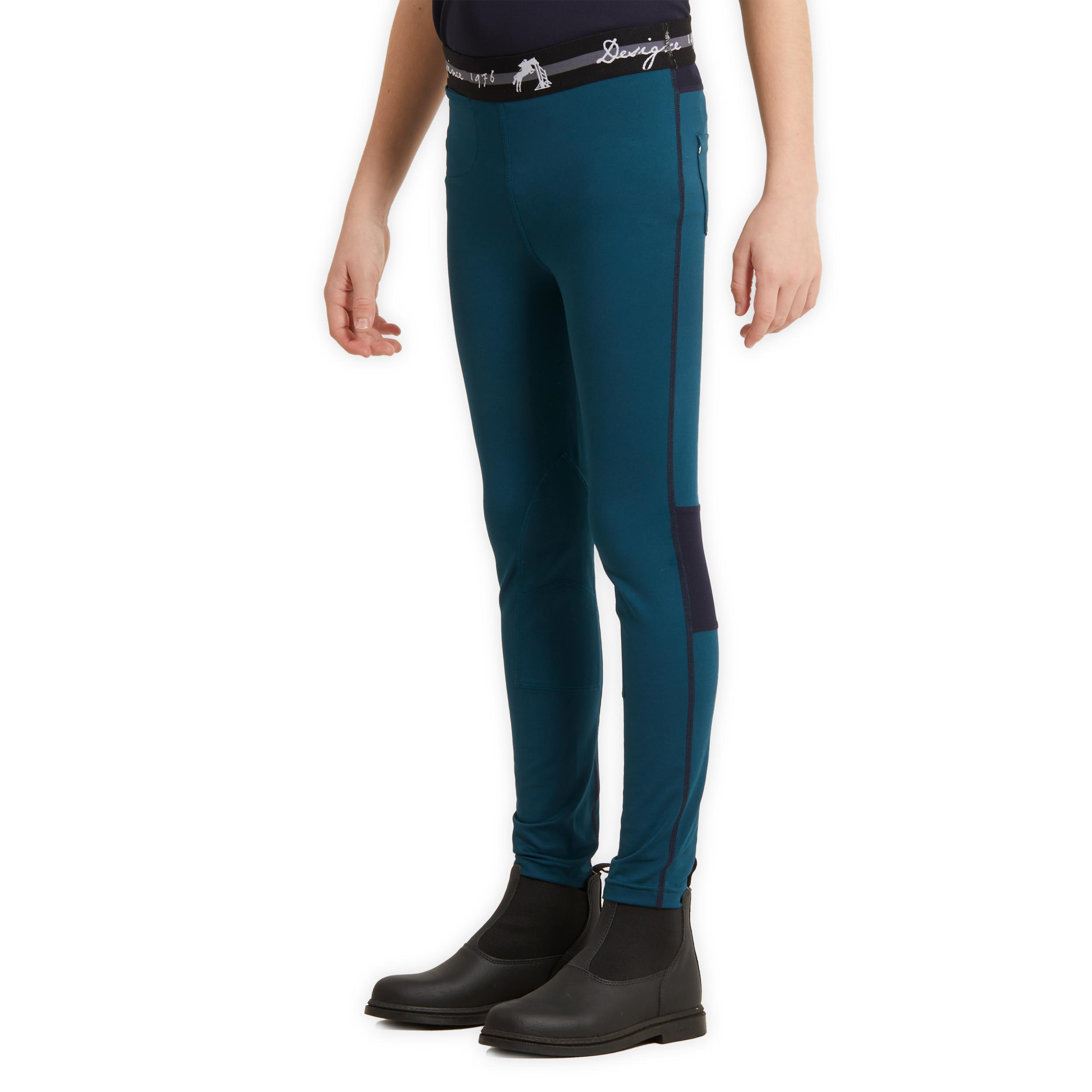 Kids' Horse Riding Jodhpurs 100 Light - Petrol Blue/Navy Blue 4/8