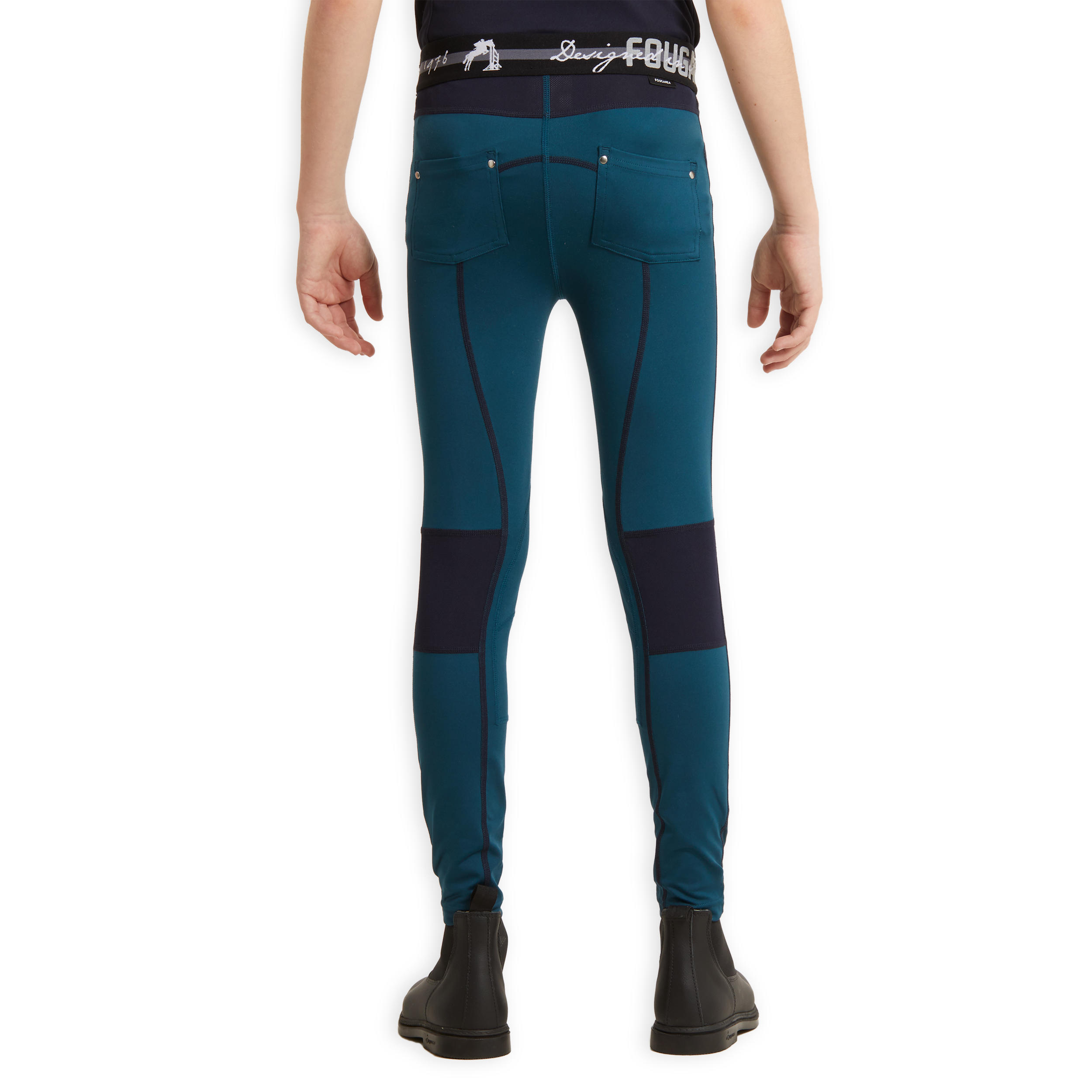 Kids' Horse Riding Jodhpurs 100 Light - Petrol Blue/Navy Blue 6/8