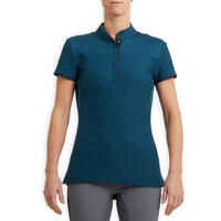 Women's Short-Sleeved Horse Riding Polo Shirt 500 - Petrol Blue