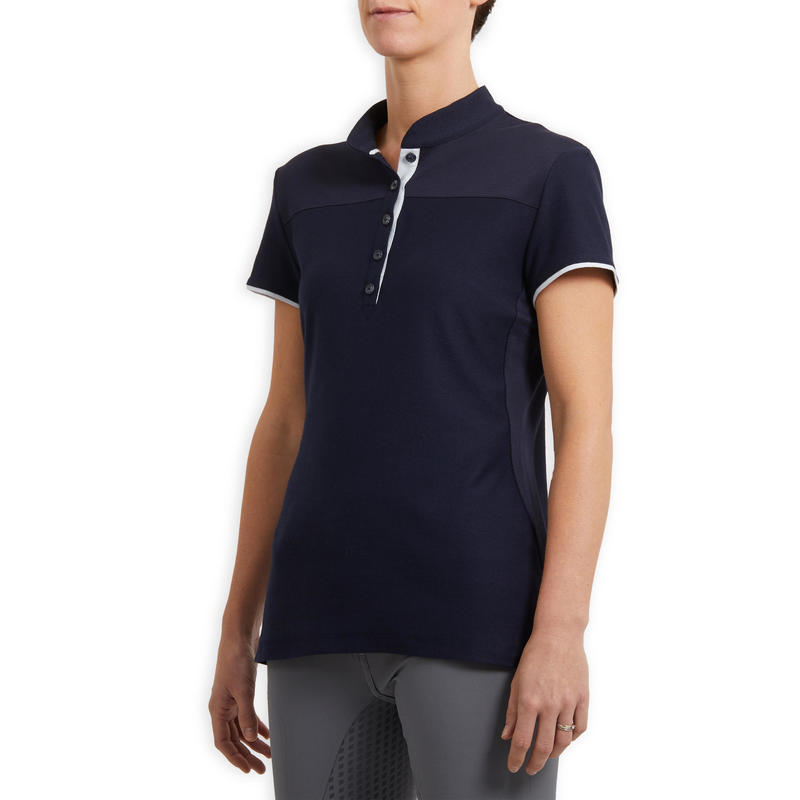 Women's ShortSleeved Horse Riding Polo Shirt 500 Navy