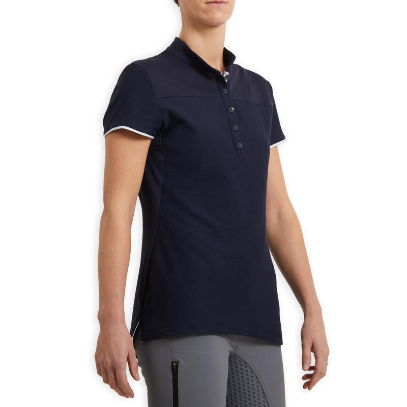Women's ShortSleeved Horse Riding Polo Shirt 500 Navy