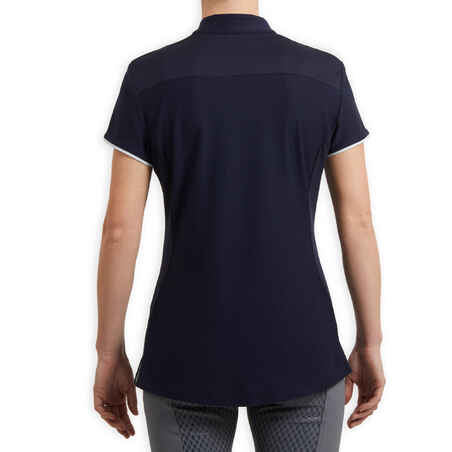 Reit-Poloshirt kurzarm 500 Damen marineblau