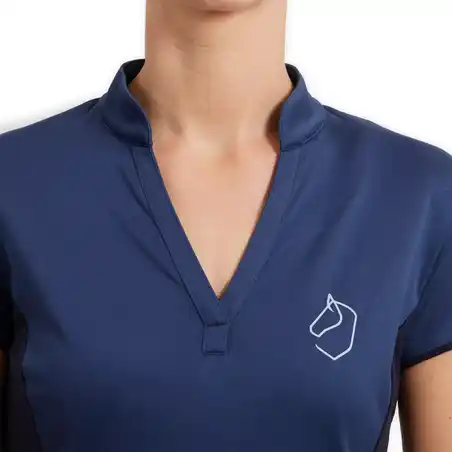 Women's Short-Sleeved Mesh Horse Riding Polo Shirt 500 - Dark Blue/Navy