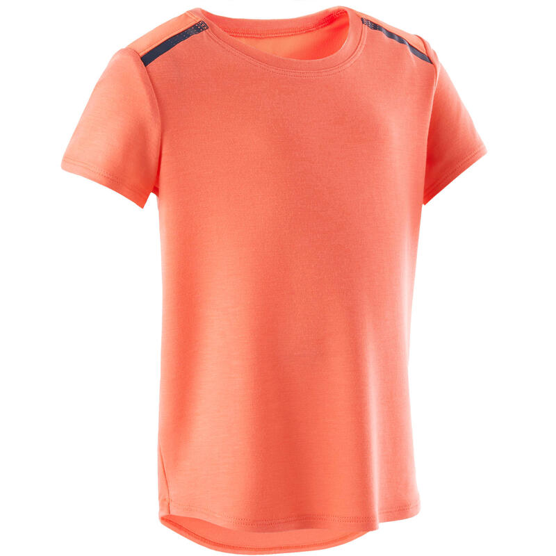 Camiseta gimnasia deportiva manga corta transpirable Bebés Domyos 500 naranja