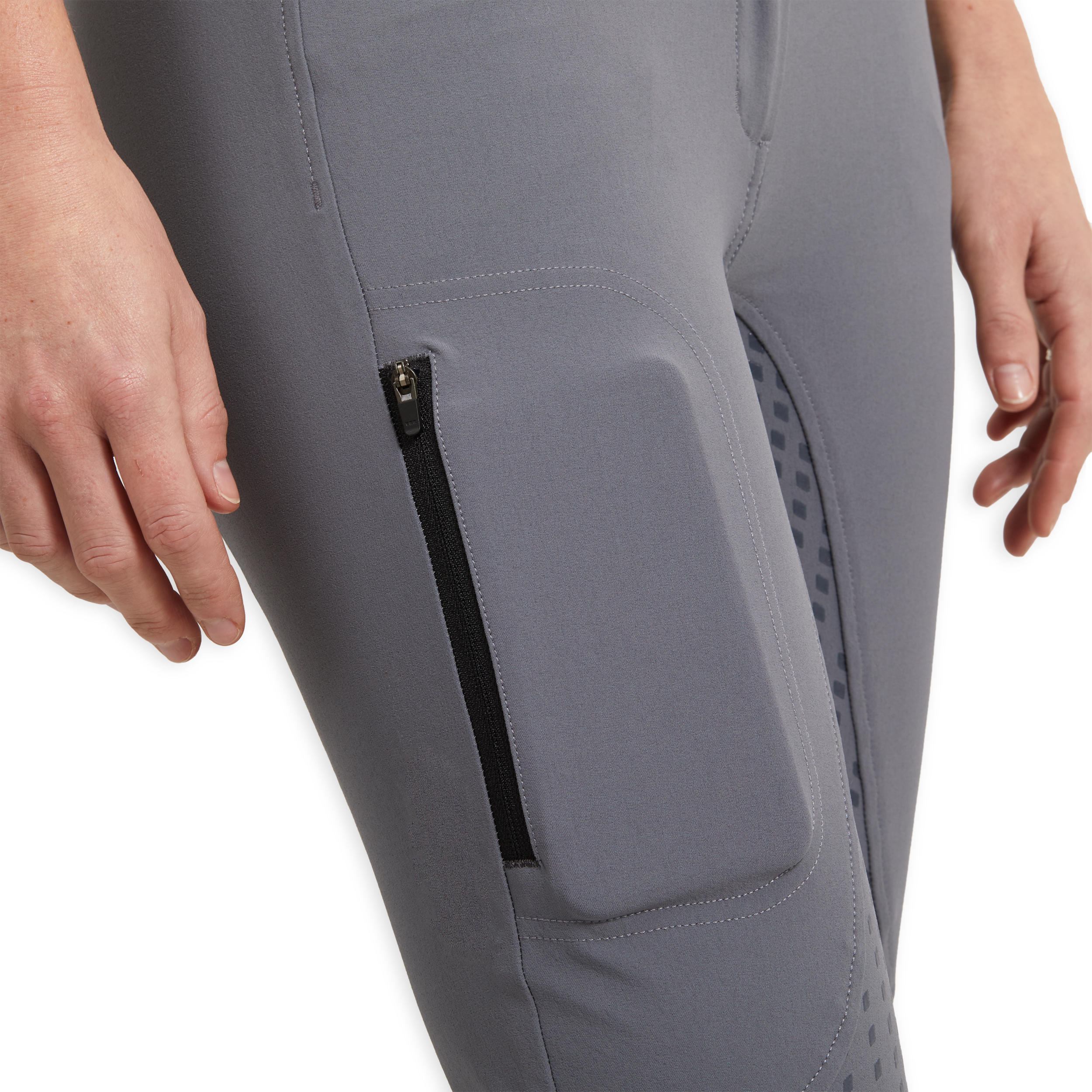 Бриджи женские с полной силиконовой леей 580 LIGHT FULLGRIP серые FOUGANZA