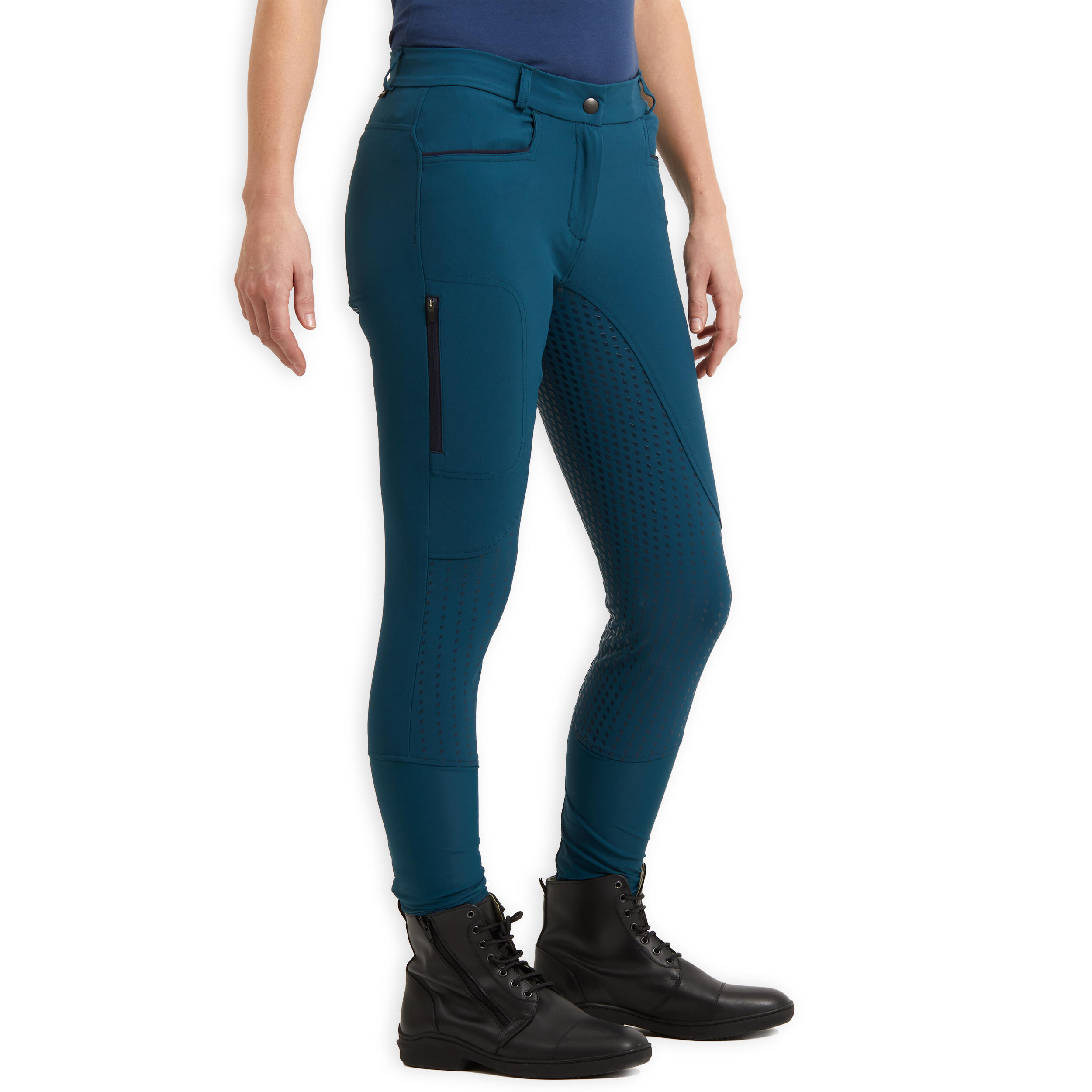 Women's Equestrian Jodhpurs 580 Light Fullgrip - Petrol Blue 4/10