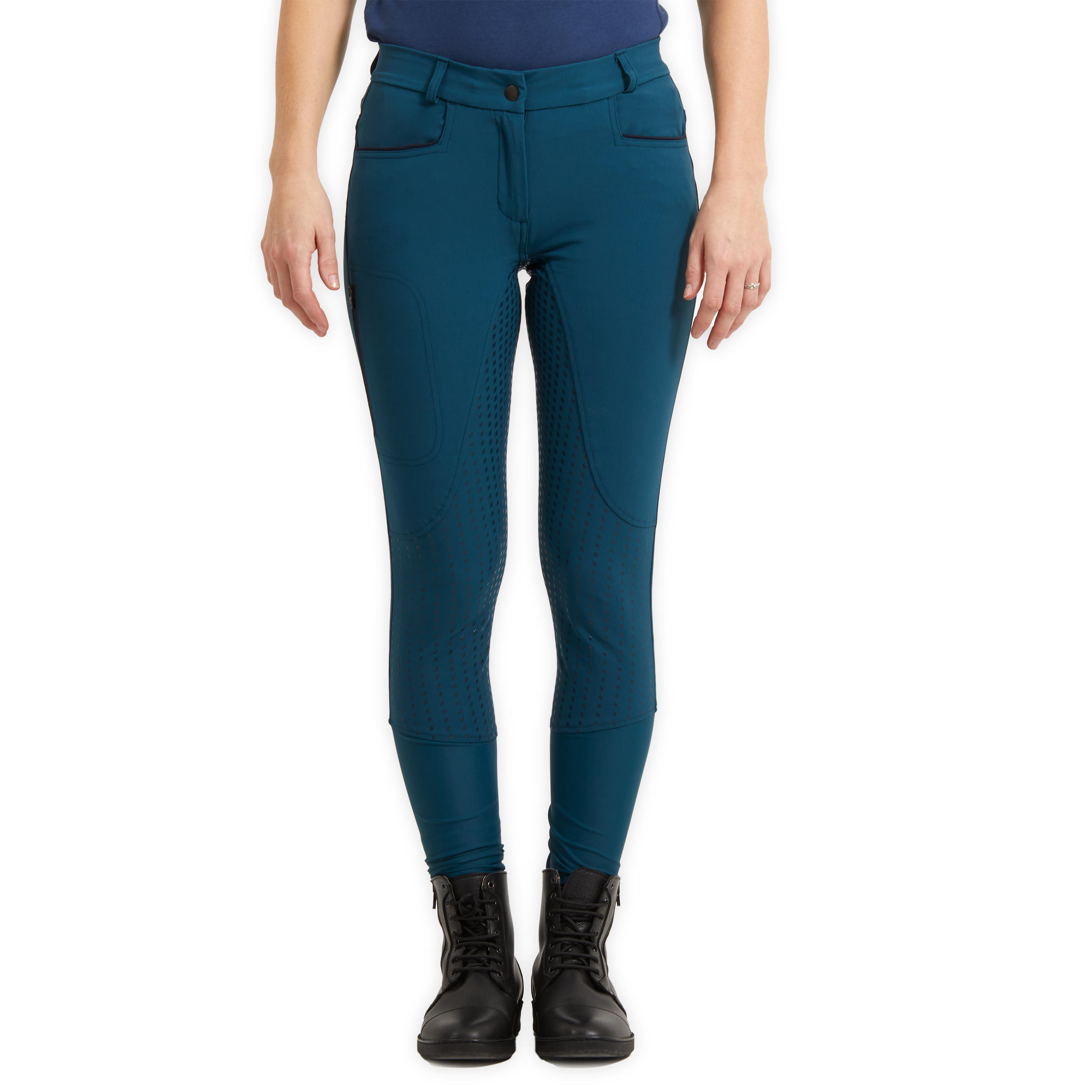 Women's Equestrian Jodhpurs 580 Light Fullgrip - Petrol Blue 3/10