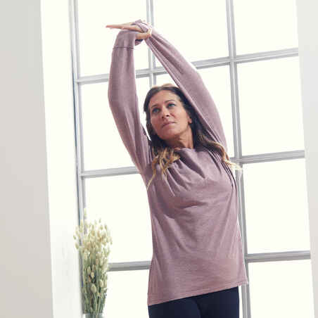 Langarmshirt sanftes Yoga Biobaumwolle Damen pflaume