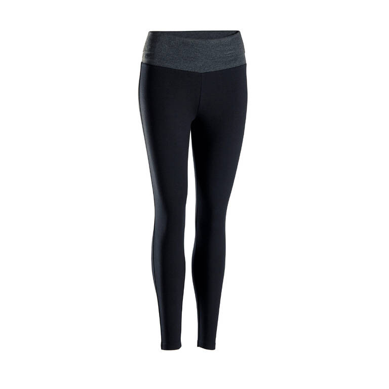 Legging Yoga Lembut Katun Organik Wanita - Hitam/Abu-abu