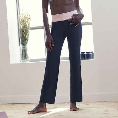 Yogahose aus umweltbewusst hergestellter Baumwolle Damen grau/rosa 