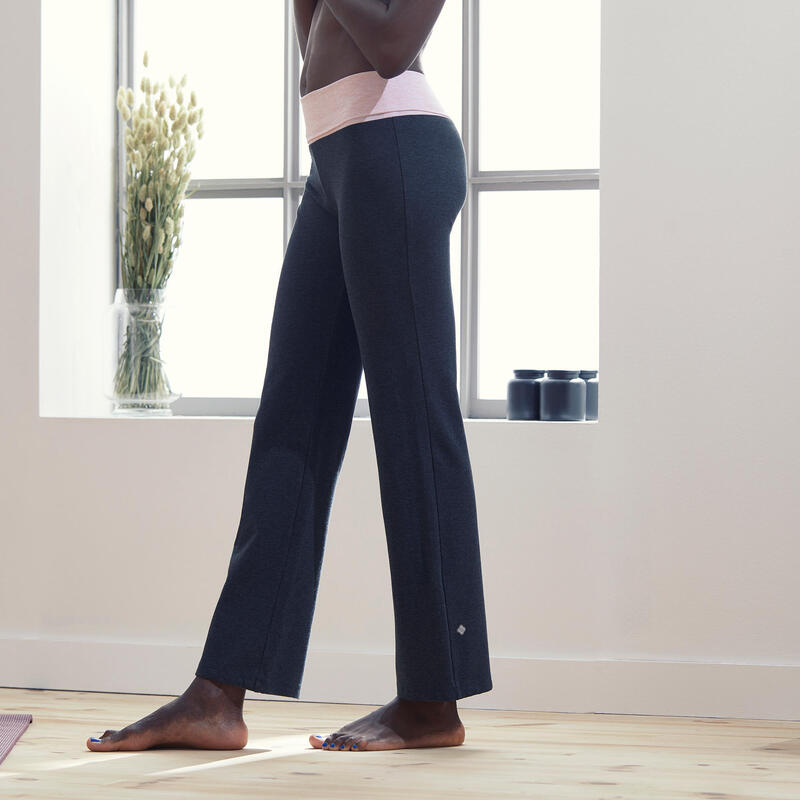 Pantaloni tuta donna yoga regular fit cotone grigio-rosa