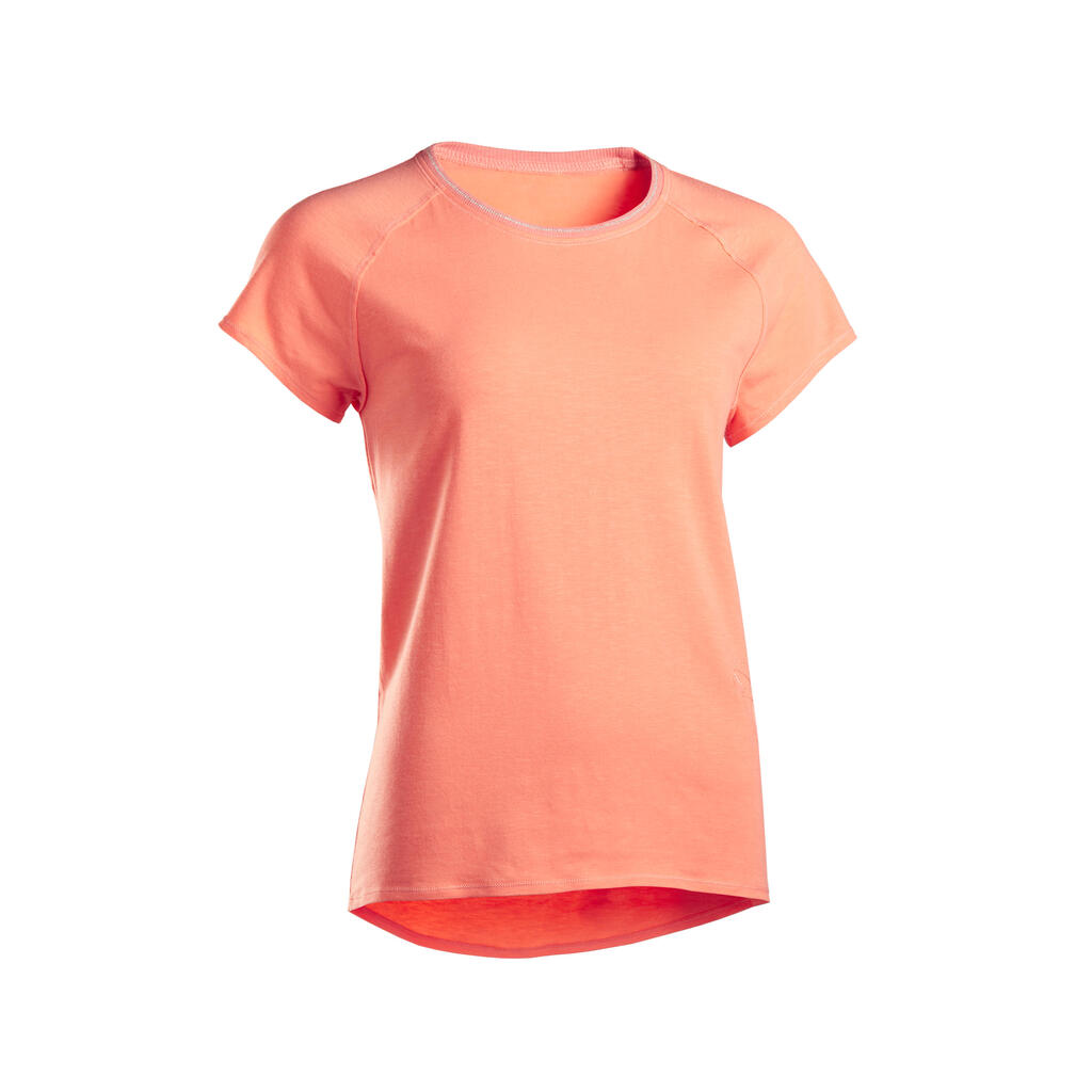 T-Shirt sanftes Yoga Biobaumwolle Damen koralle