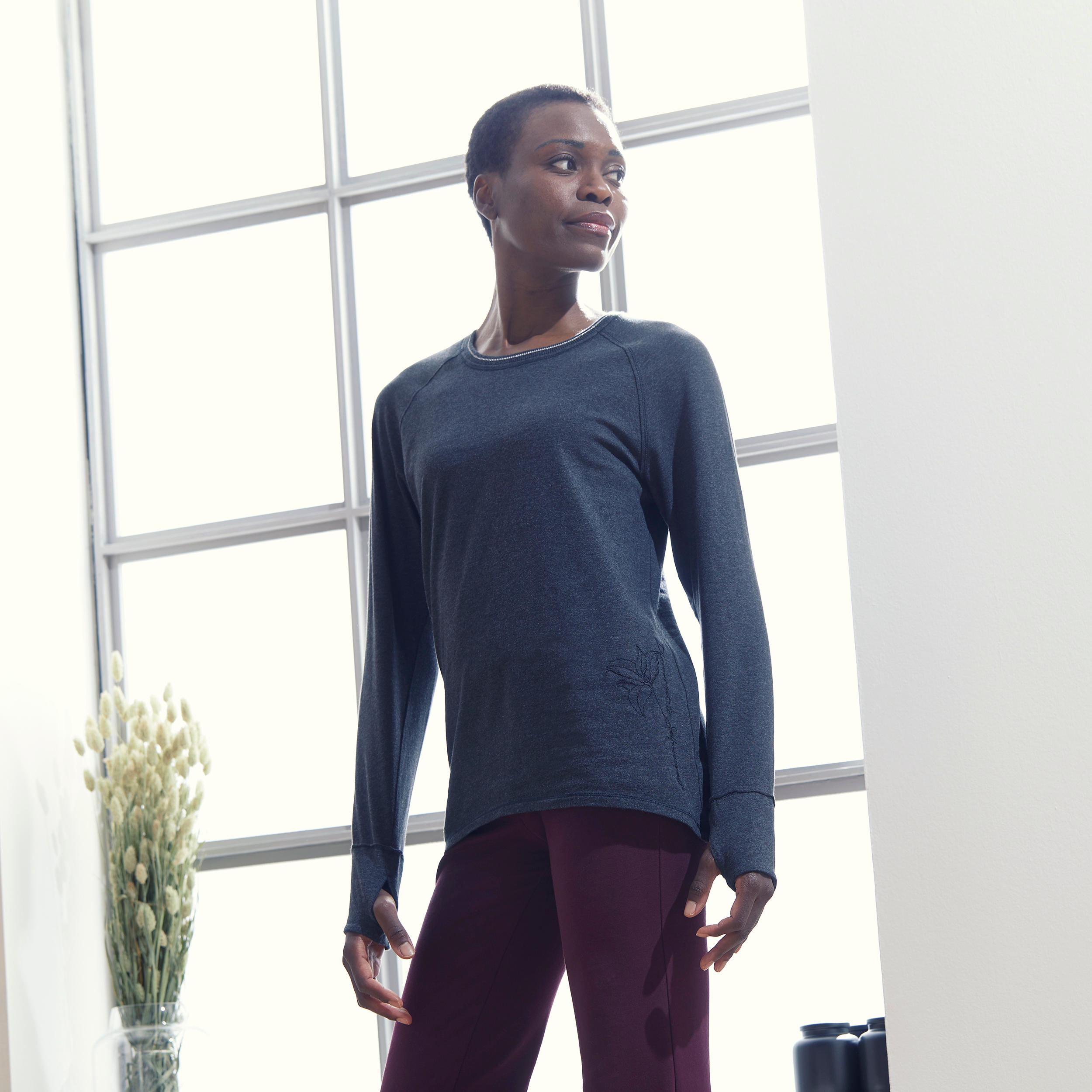 KIMJALY Organic Cotton Long-Sleeved Yoga T-Shirt - Dark Grey