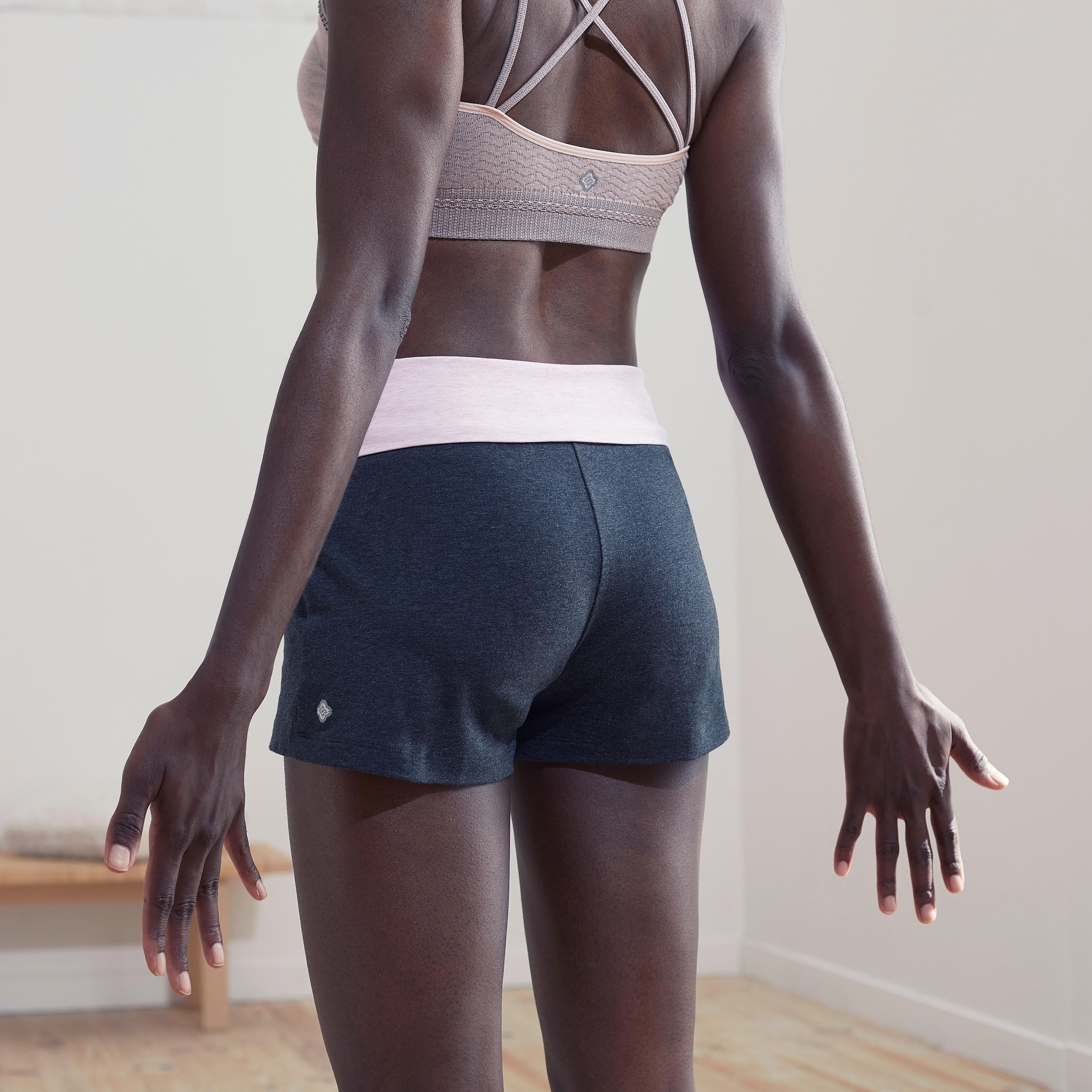 Women's Cotton Yoga Shorts - Grey/Pink 3/9