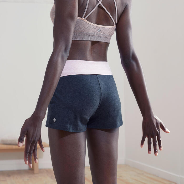 Women's Organic Cotton Gentle Yoga Shorts - Black/Mottled Grey - Decathlon