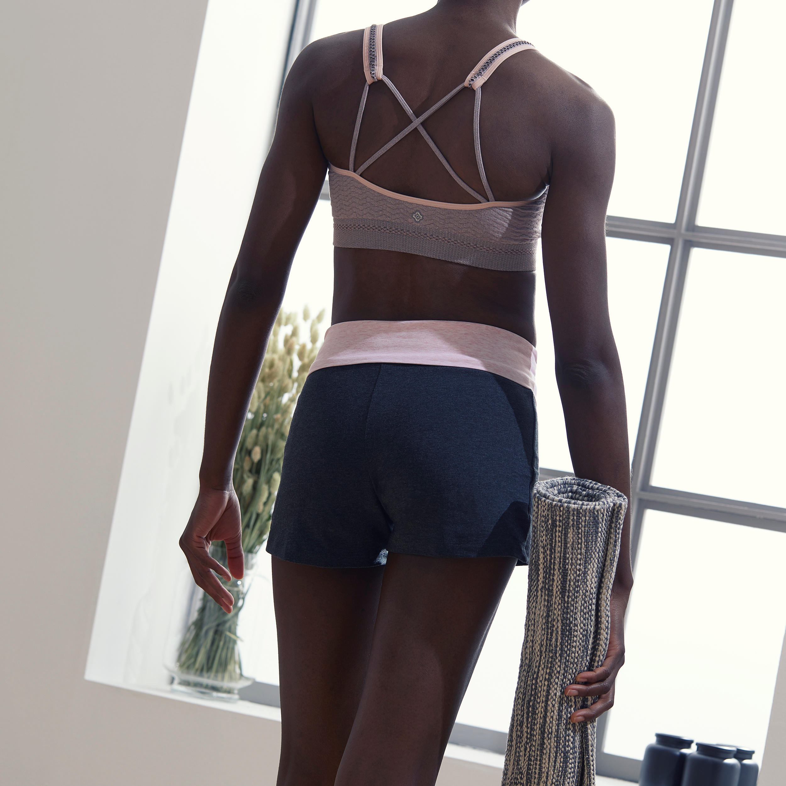 Women's Cotton Yoga Shorts - Grey/Pink 7/9