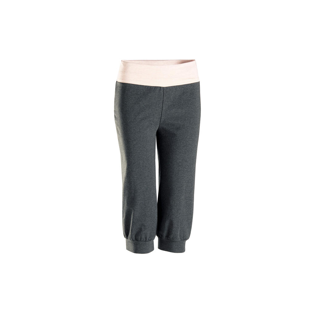 Women's Eco-Designed Cotton Yoga Cropped Bottoms - Grey/Pink
