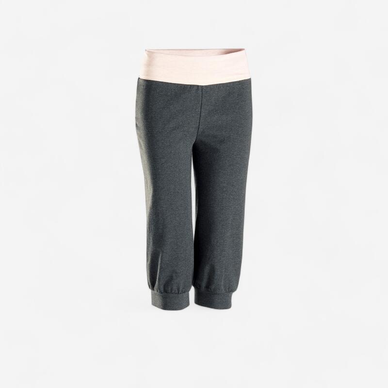 3/4 Hose Damen Yoga Baumwolle - grau/rosa