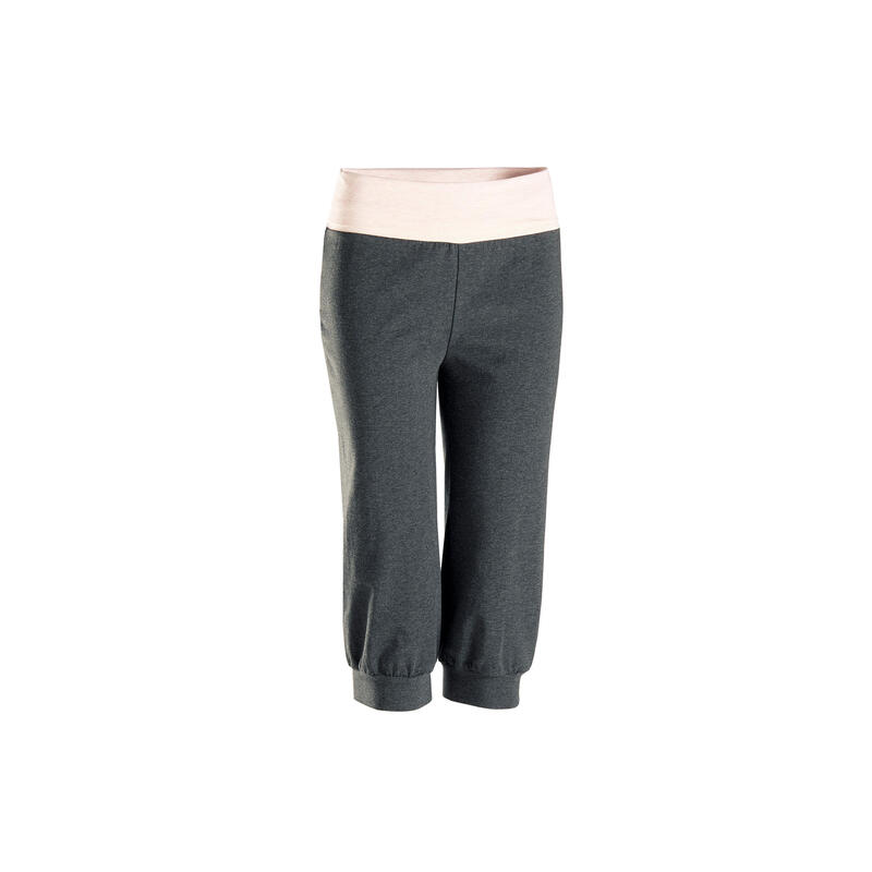 3/4-Hose Yoga aus umweltbewusst hergestellter Baumwolle Damen grau/rosa 