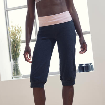 Dameskuitbroek voor zachte yoga katoen grijs/roze