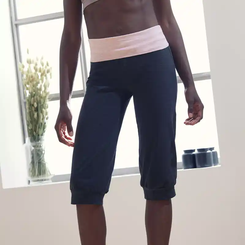 Women's Sustainable Cotton Yoga Cropped Bottoms - Grey/Pink