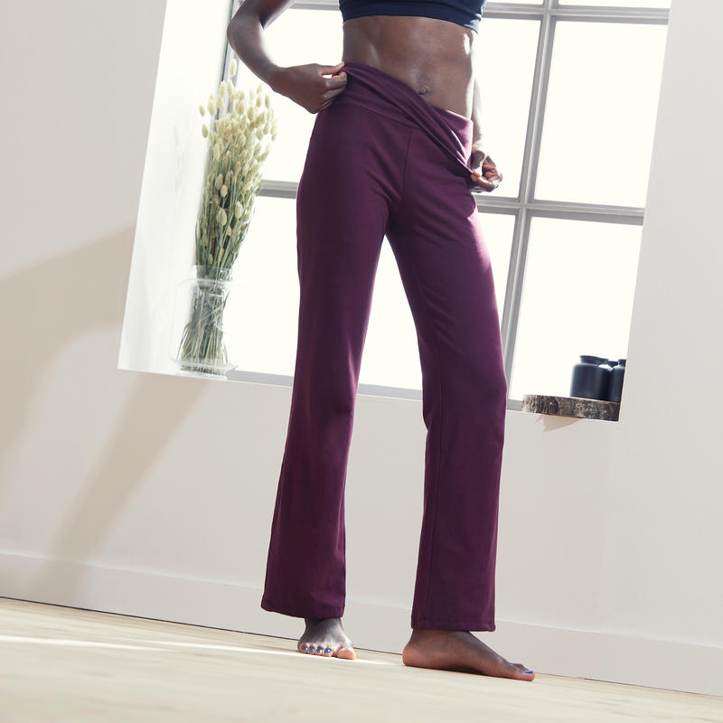 Pantalon Yoga Doux Femme En Coton Issu De L Agriculture Biologique Bordeaux Domyos By Decathlon