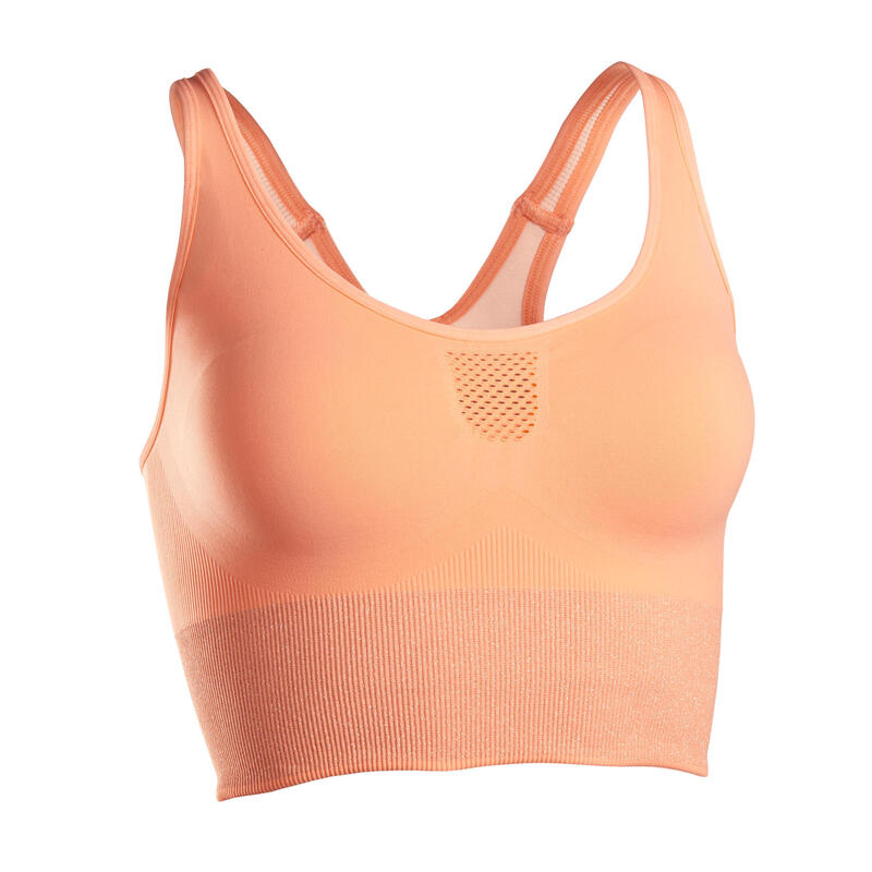 BRASSIERE LONGUE SANS COUTURES YOGA DYNAMIQUE CORAIL / SILVER