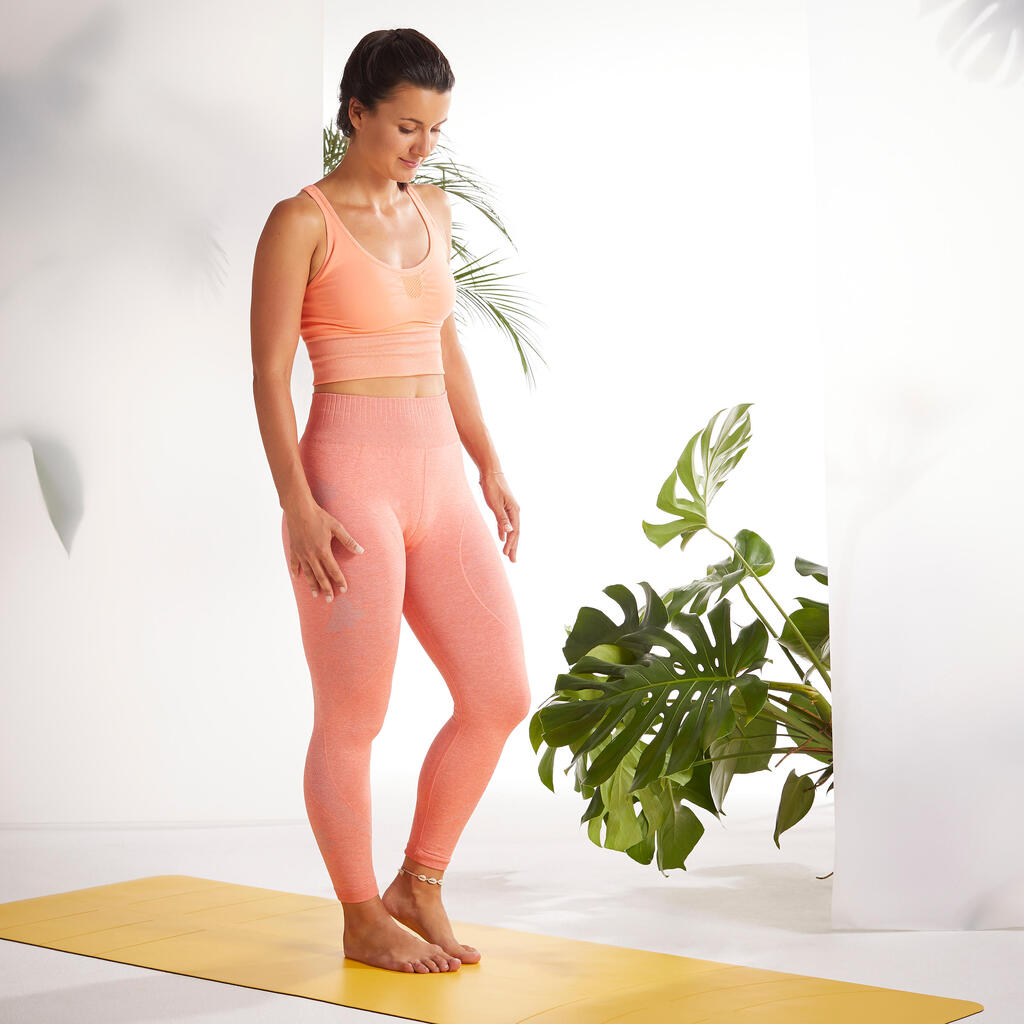 Leggings 7/8 dynamisches Yoga nahtlos Damen ockerfarben meliert 