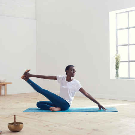 Funktionsleggings sanftes Yoga Ecodesign Damen blaugrün