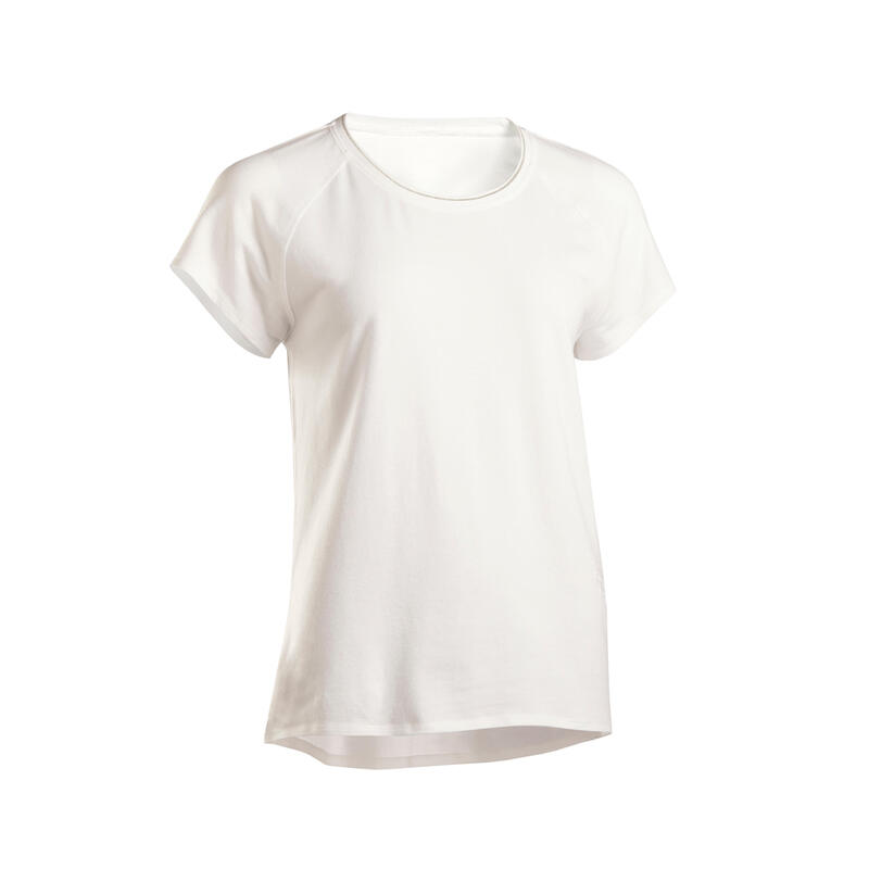 T-shirt donna yoga cotone bio bianca con stampa