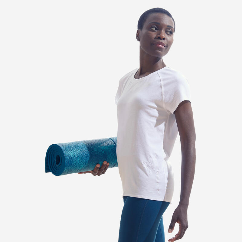 T-shirt donna yoga cotone bio bianca con stampa