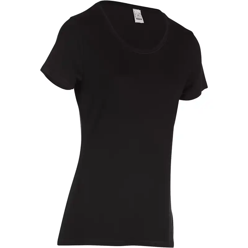 500 Women's Regular-Fit Gentle Gym & Pilates T-Shirt - Black