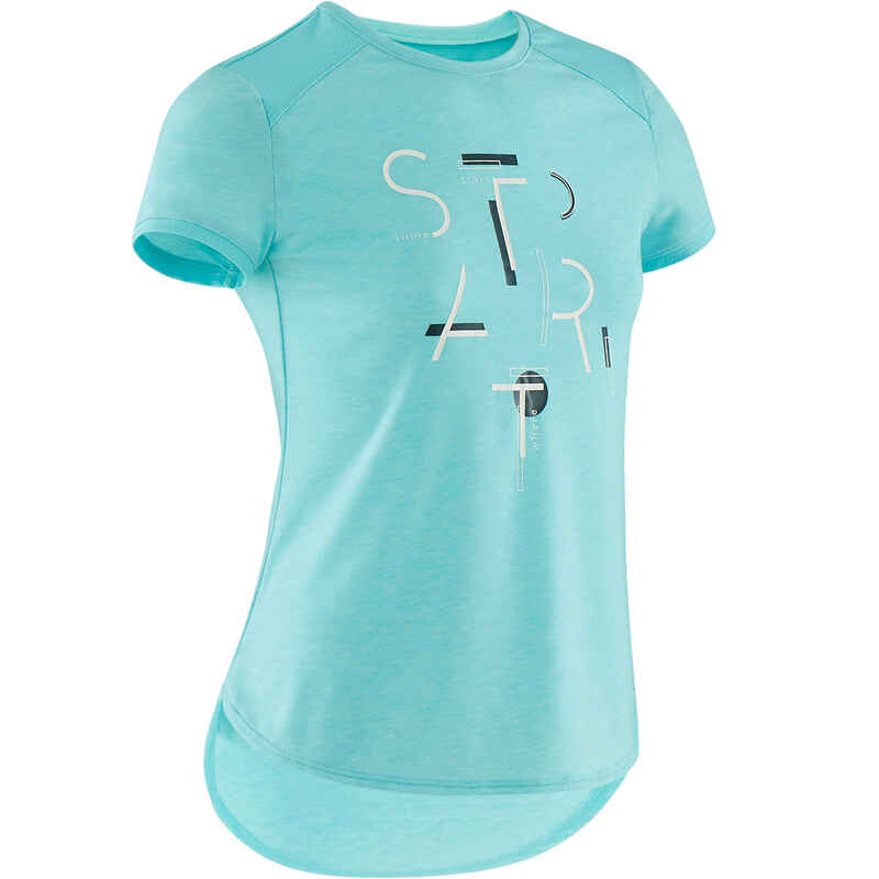 Girls' Breathable Short-Sleeved Gym T-Shirt 500 - Blue Print