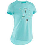 Domyos Ademend T-shirt met korte mouwen gym meisjes 500 lichtroze/print op de schouder