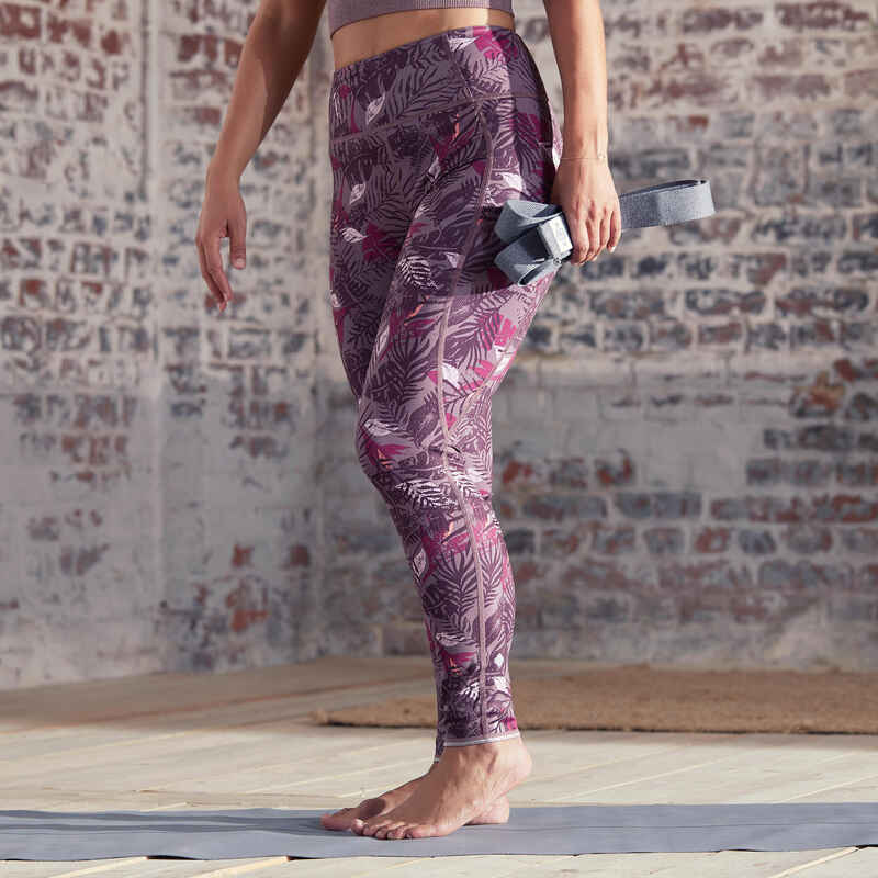 Reversible Dynamic Yoga Leggings - Purple/Grey - Decathlon