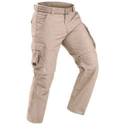 Men's Travel Trekking Zip-Off Cargo Trousers - Travel 100 Zip-Off - sand