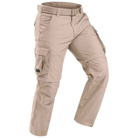 Peščeno rjave moške prilagodljive pohodniške hlače TRAVEL 100 
