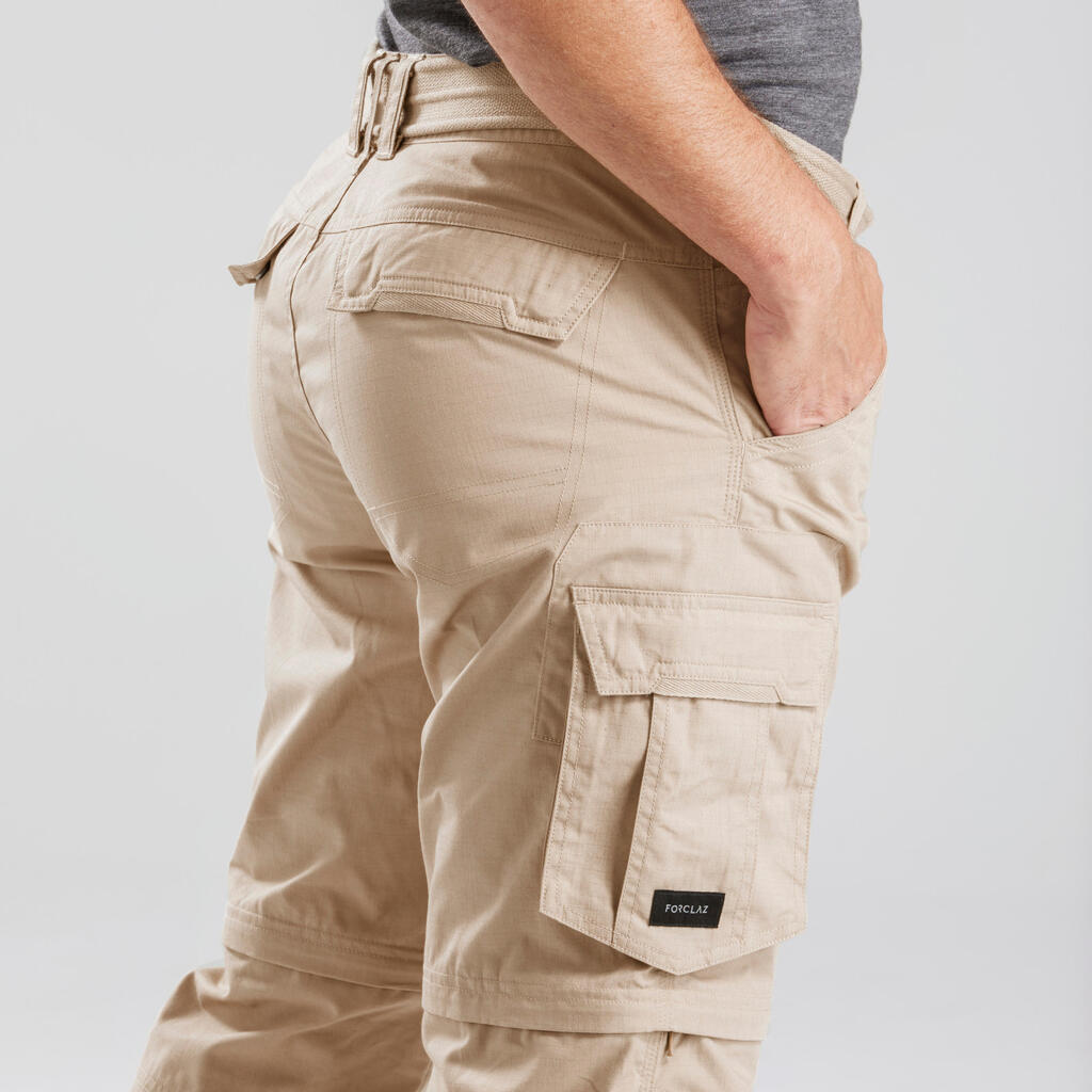 Pantalón cargo transformable de senderismo viaje - TRAVEL 100 MODUL arena hombre