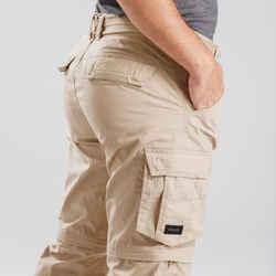 Men's Travel Trekking Zip-Off Cargo Trousers - Travel 100 Zip-Off - sand