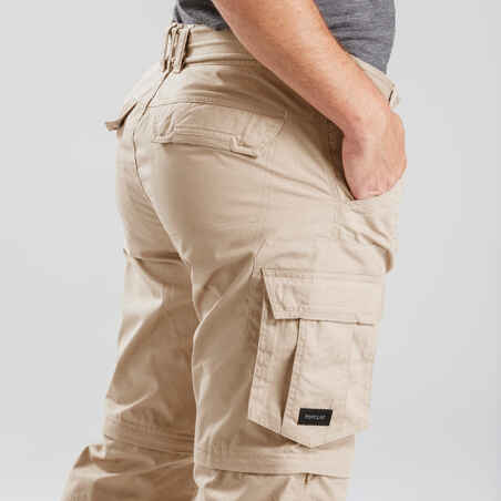 Pantalón desmontable montaña y trekking cargo Hombre Travel 100 beige