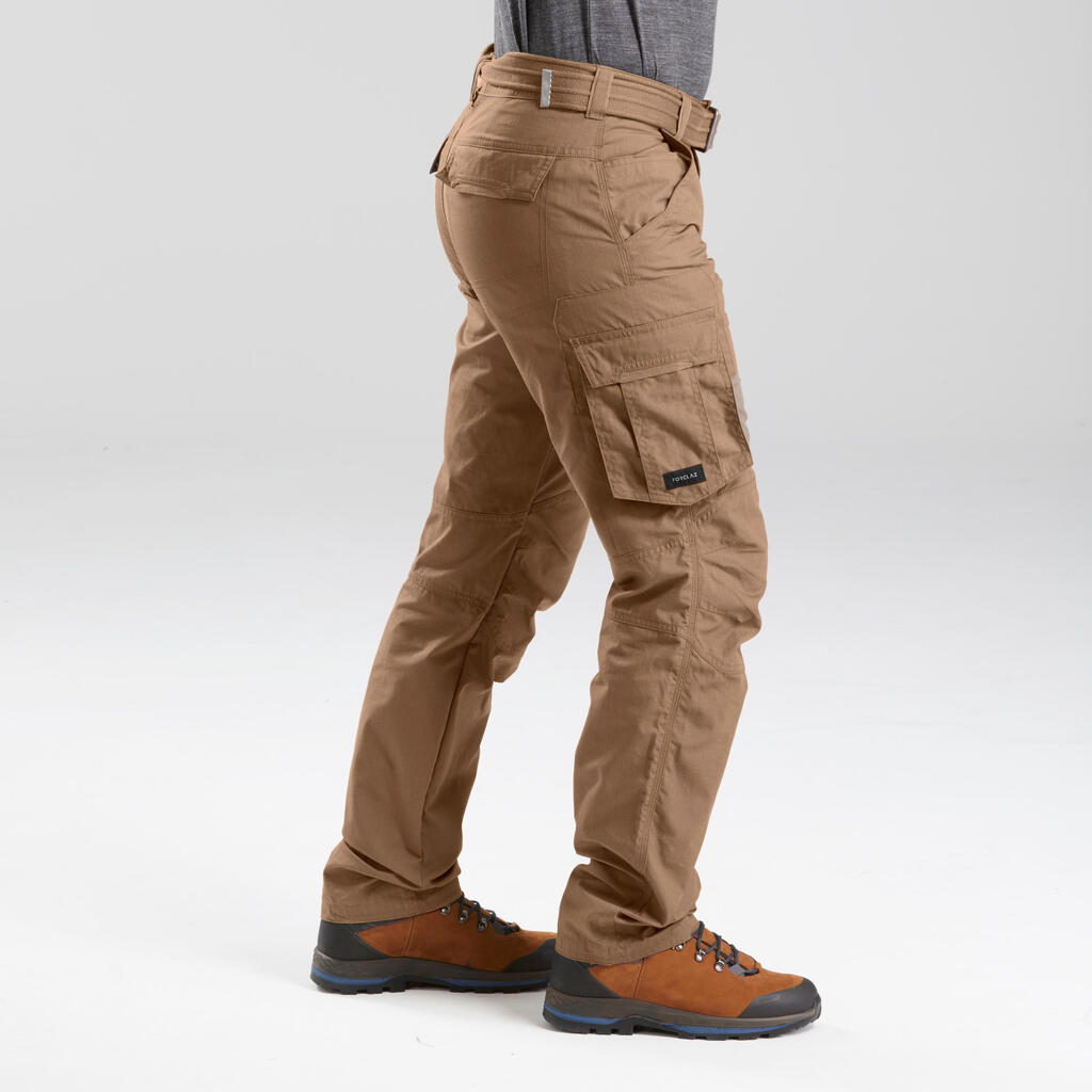 Kaki muške pantalone za treking TRAVEL 100