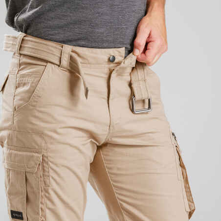 מכנסי טרקים מודולריים לטיולים גברים עם רוכסן - Travel 100 Zip-Off - חאקי