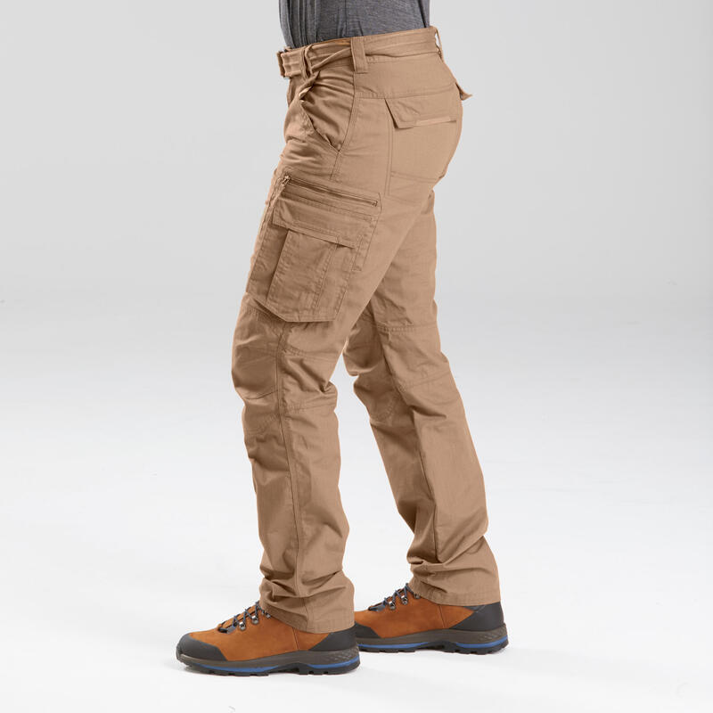 Men's Travel Trekking Cargo Trousers - TRAVEL 100 Brown