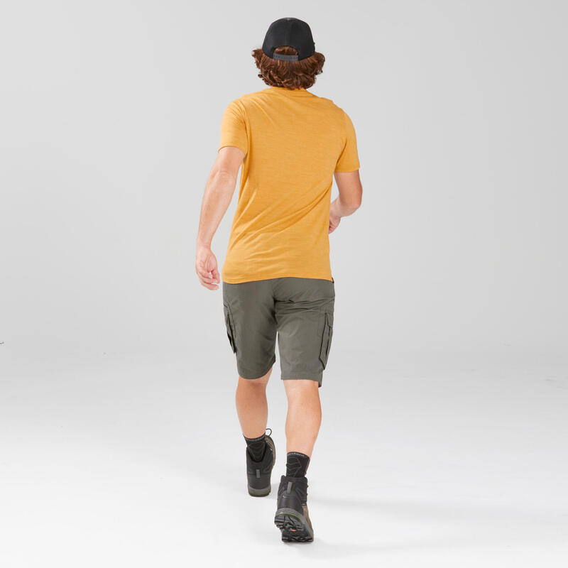 Pantalon scurt cargo Trekking călătorie TRAVEL 500 Kaki Bărbați