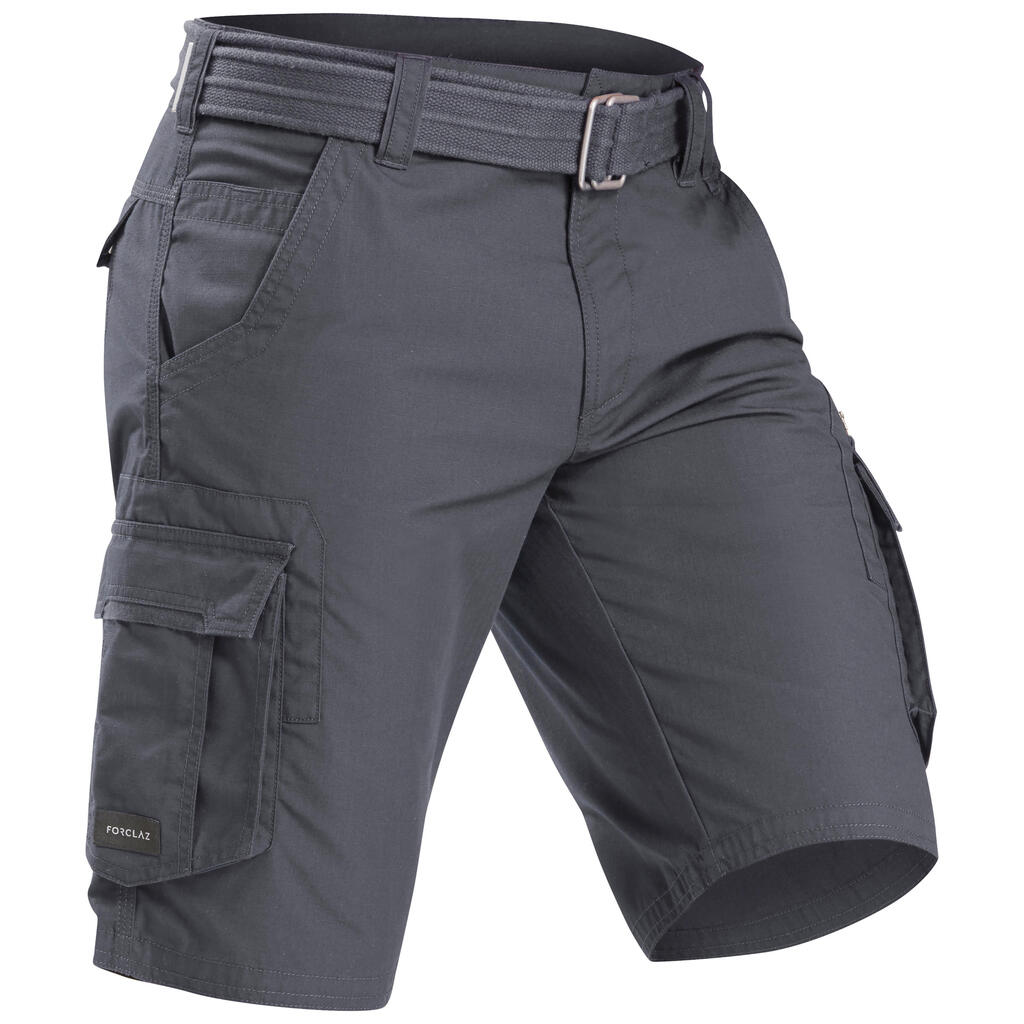 Pantaloneta de drill tipo cargo de trekking para Hombre Forclaz Travel100 café