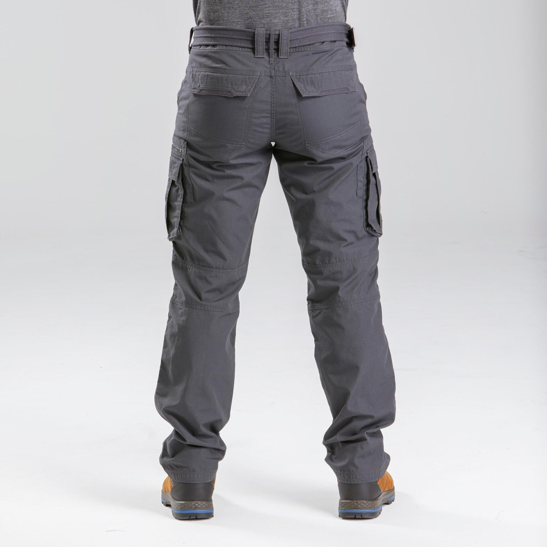 Men Trekking Cargo Trousers Forclaz Travel 100 Carbon Grey
