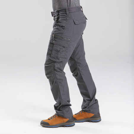 Men's Travel Trekking Cargo Trousers - TRAVEL 100 Grey