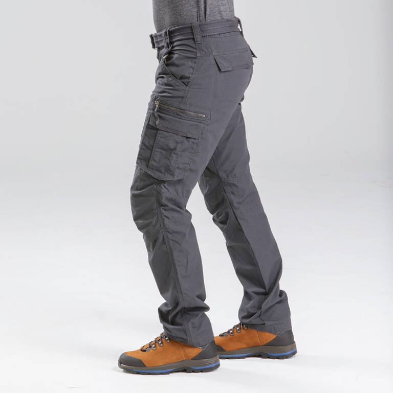 Men's Travel Trekking Cargo Trousers - TRAVEL 100 Grey