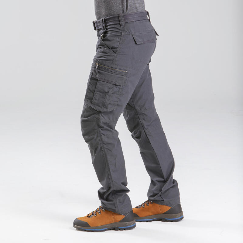 Pánské turistické kapsáčové kalhoty TRAVEL 100 šedé