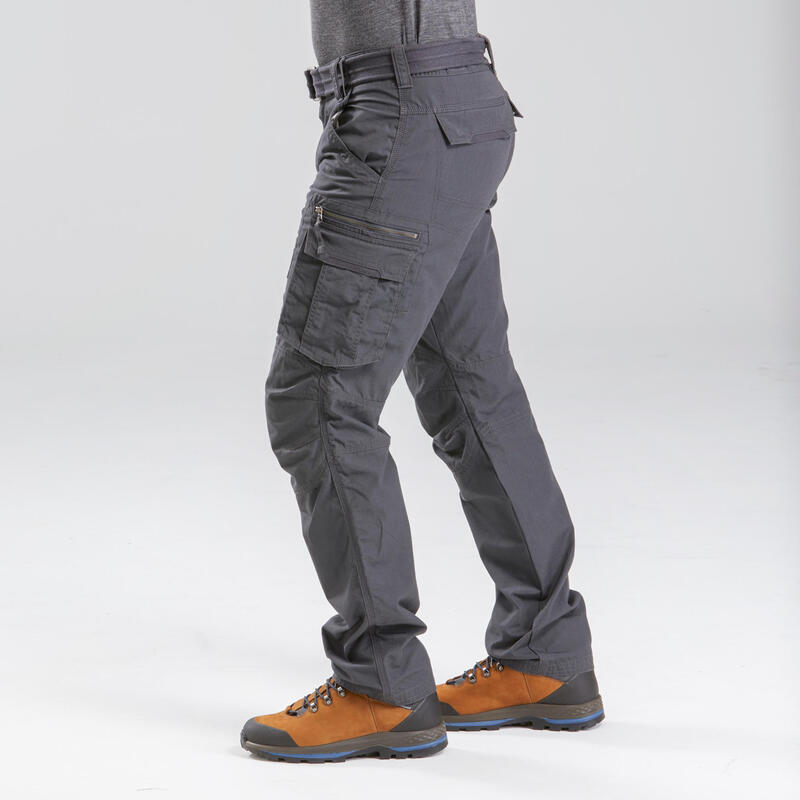 Pantaloni trekking cargo uomo TRAVEL100 con cintura grigi